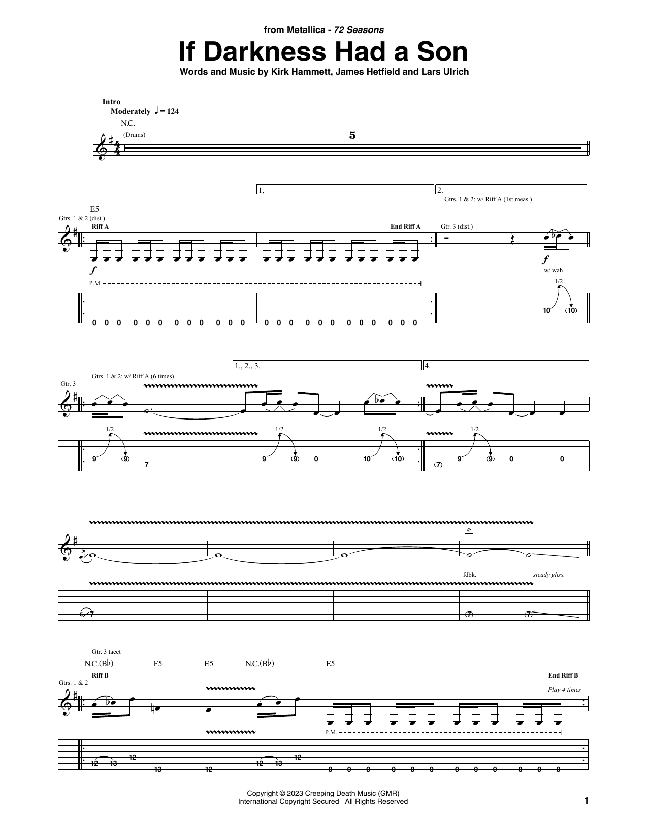 Download Metallica If Darkness Had A Son Sheet Music and learn how to play Guitar Tab PDF digital score in minutes
