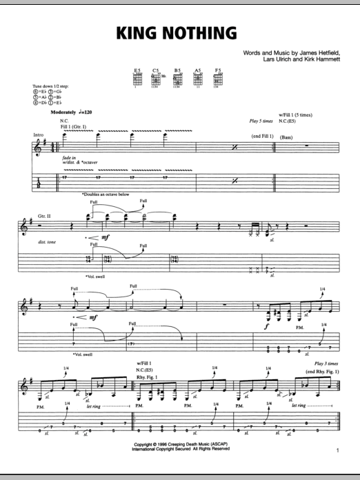 Download Metallica King Nothing Sheet Music and learn how to play Lyrics & Chords PDF digital score in minutes