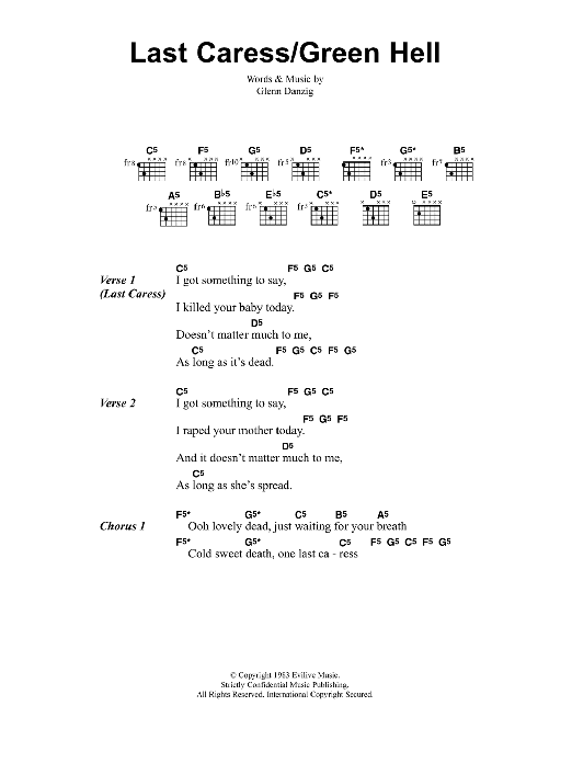 Download Metallica Last Caress/Green Hell Sheet Music and learn how to play Lyrics & Chords PDF digital score in minutes