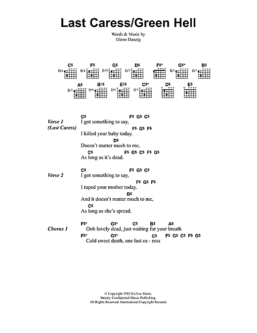 Download Metallica Last Caress/Green Hell Sheet Music and learn how to play Lyrics & Chords PDF digital score in minutes