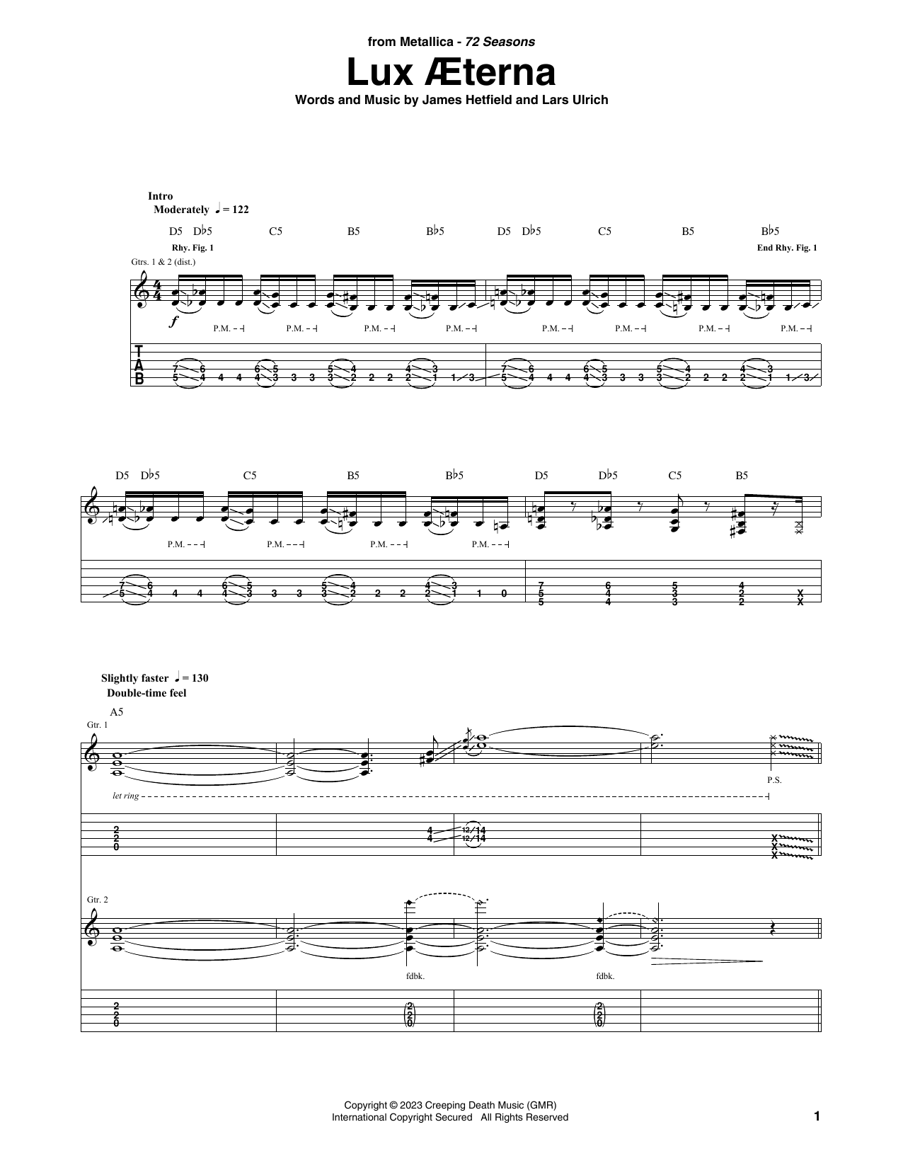 Download Metallica Lux Æterna Sheet Music and learn how to play Guitar Tab PDF digital score in minutes