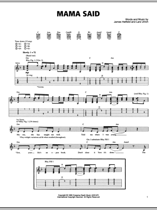 Download Metallica Mama Said Sheet Music and learn how to play Guitar Chords/Lyrics PDF digital score in minutes