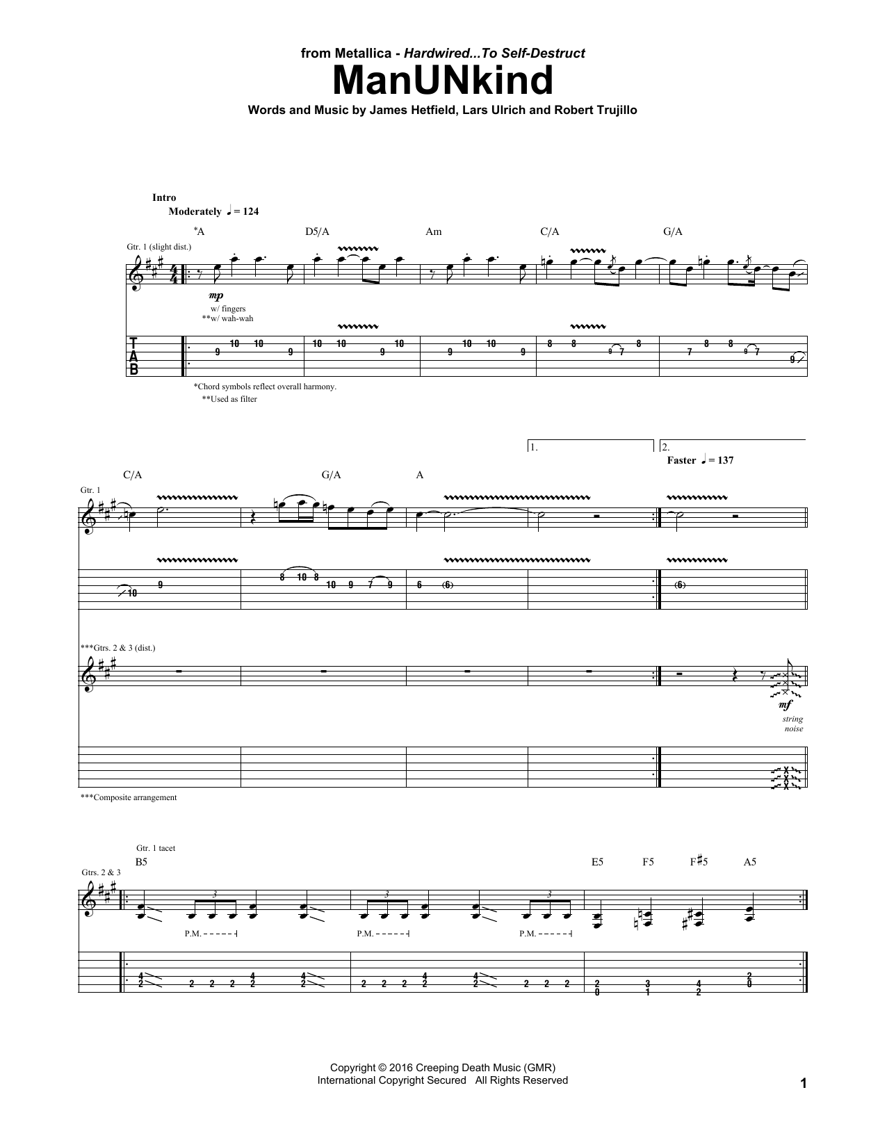 Download Metallica ManUNkind Sheet Music and learn how to play Guitar Tab PDF digital score in minutes