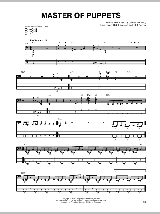 Download Metallica Master Of Puppets Sheet Music and learn how to play Drums Transcription PDF digital score in minutes