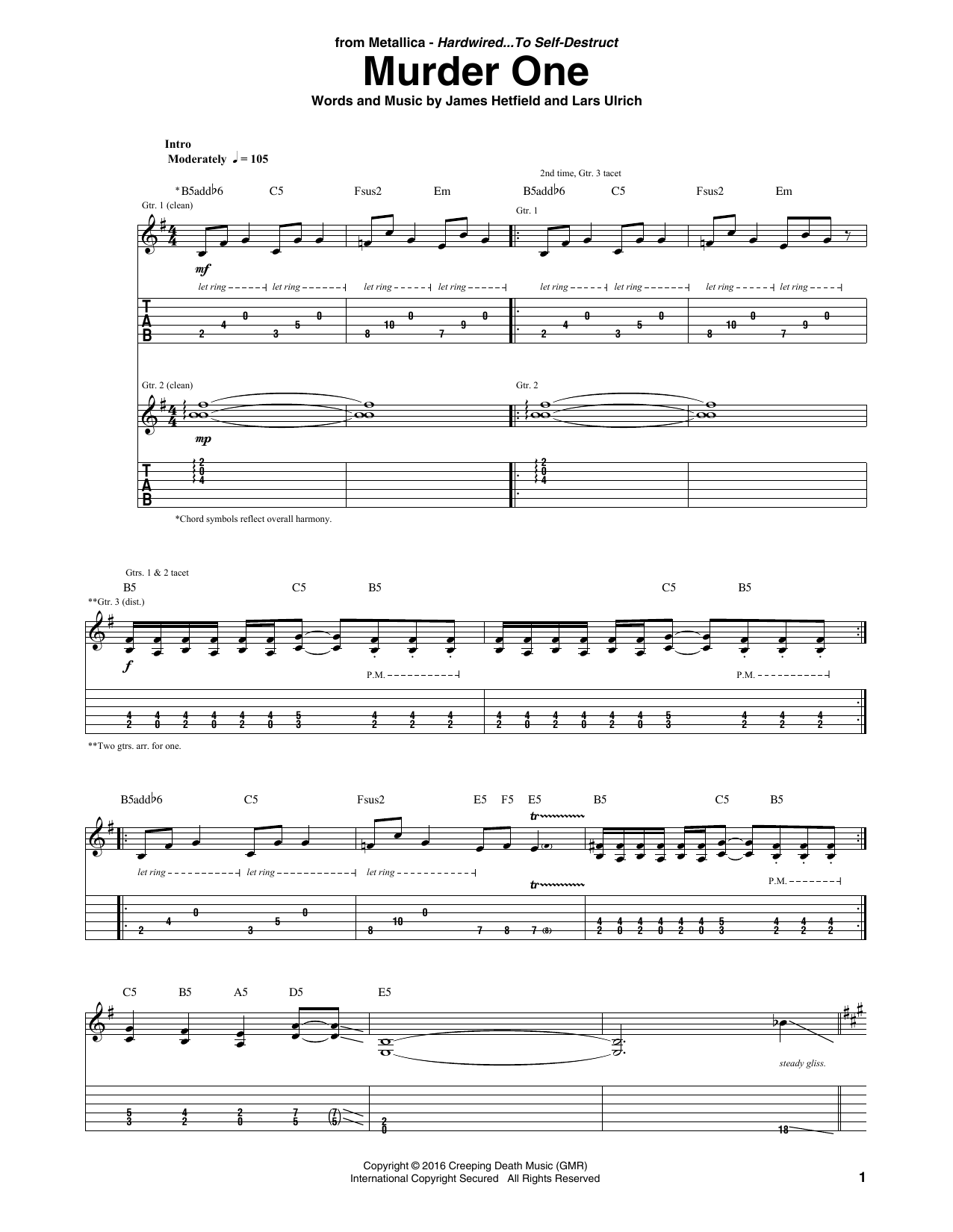 Download Metallica Murder One Sheet Music and learn how to play Guitar Tab PDF digital score in minutes