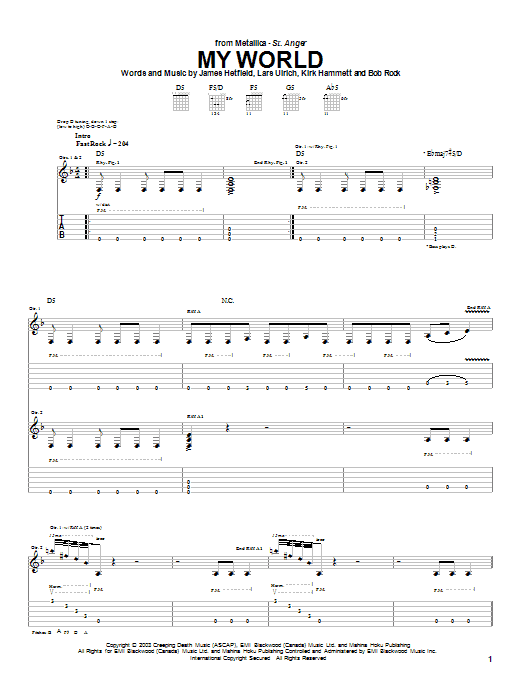 Download Metallica My World Sheet Music and learn how to play Lyrics & Chords PDF digital score in minutes