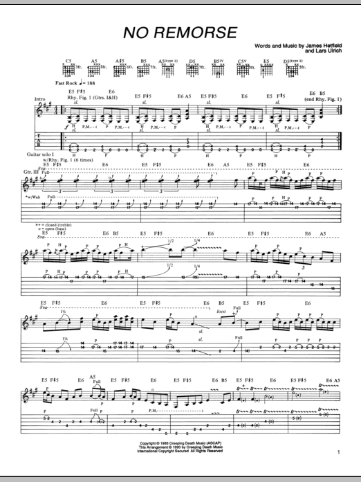 Download Metallica No Remorse Sheet Music and learn how to play Lyrics & Chords PDF digital score in minutes