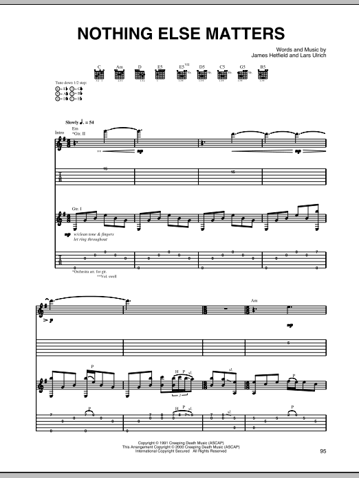 Download Metallica Nothing Else Matters Sheet Music and learn how to play Guitar Tab PDF digital score in minutes