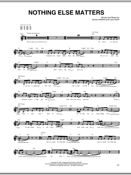 Metallica Nothing Else Matters Sheet Music Notes Download Printable 