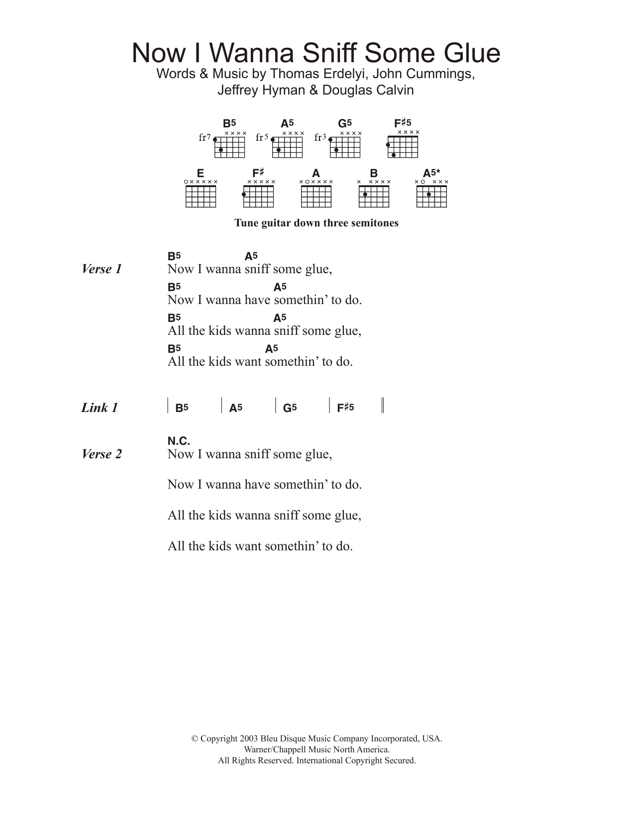 Download Metallica Now I Wanna Sniff Some Glue Sheet Music and learn how to play Lyrics & Chords PDF digital score in minutes