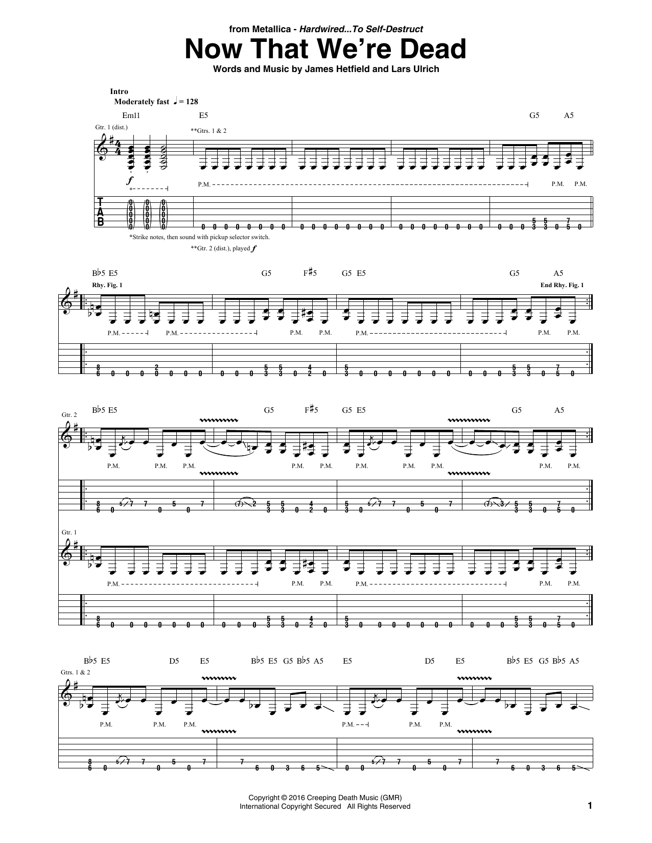 Download Metallica Now That We're Dead Sheet Music and learn how to play Guitar Tab PDF digital score in minutes
