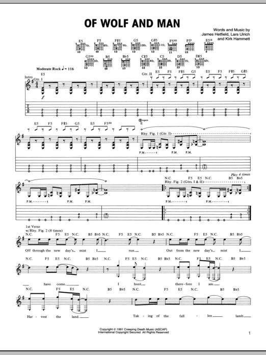 Download Metallica Of Wolf And Man Sheet Music and learn how to play Bass Guitar Tab PDF digital score in minutes