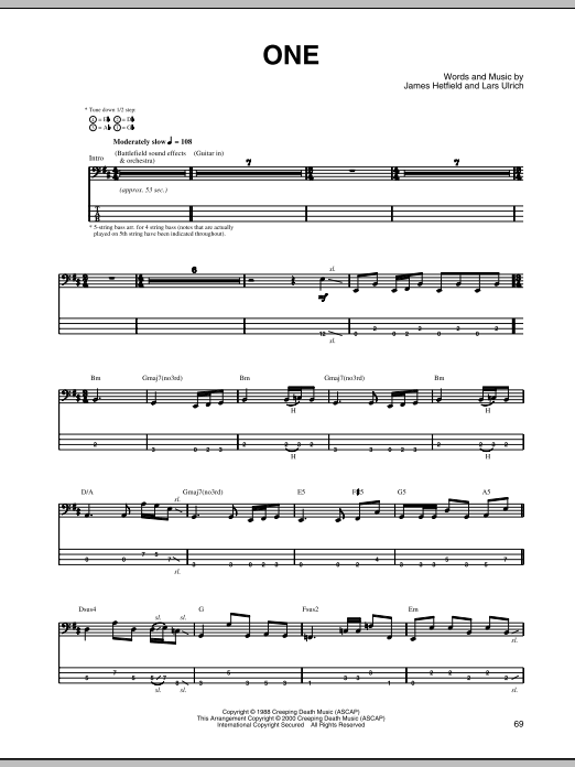 Download Metallica One Sheet Music and learn how to play Guitar Tab PDF digital score in minutes