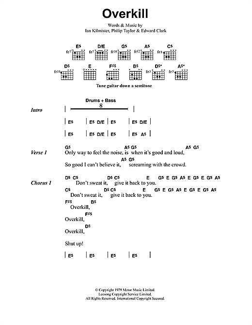 Download Metallica Overkill Sheet Music and learn how to play Lyrics & Chords PDF digital score in minutes