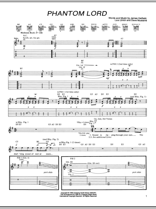 Download Metallica Phantom Lord Sheet Music and learn how to play Bass Guitar Tab PDF digital score in minutes