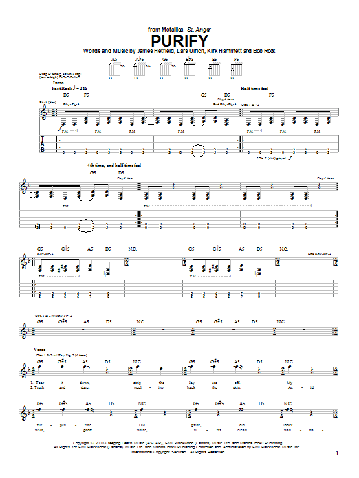 Download Metallica Purify Sheet Music and learn how to play Bass Guitar Tab PDF digital score in minutes