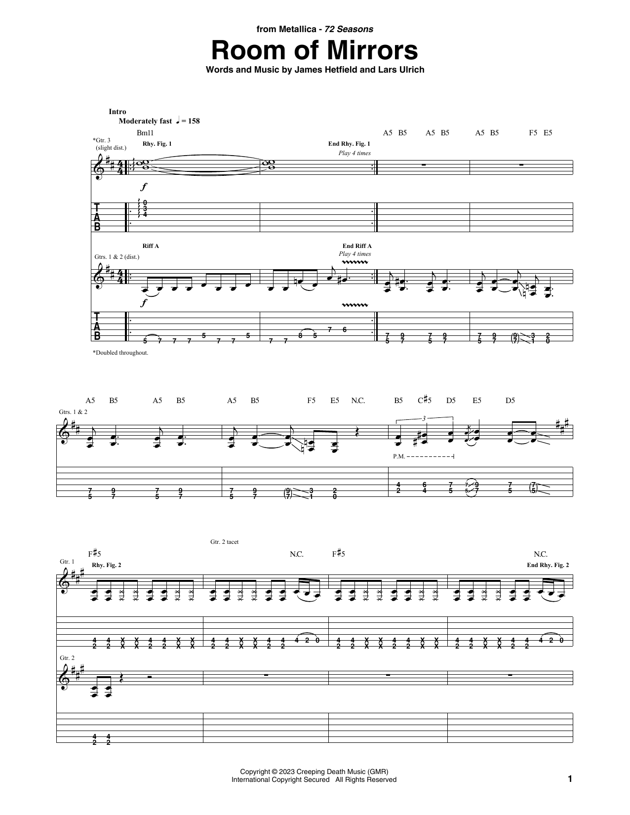 Download Metallica Room Of Mirrors Sheet Music and learn how to play Guitar Tab PDF digital score in minutes