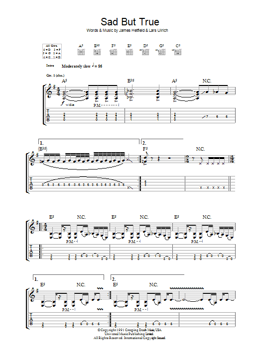 Download Metallica Sad But True Sheet Music and learn how to play Guitar Tab PDF digital score in minutes