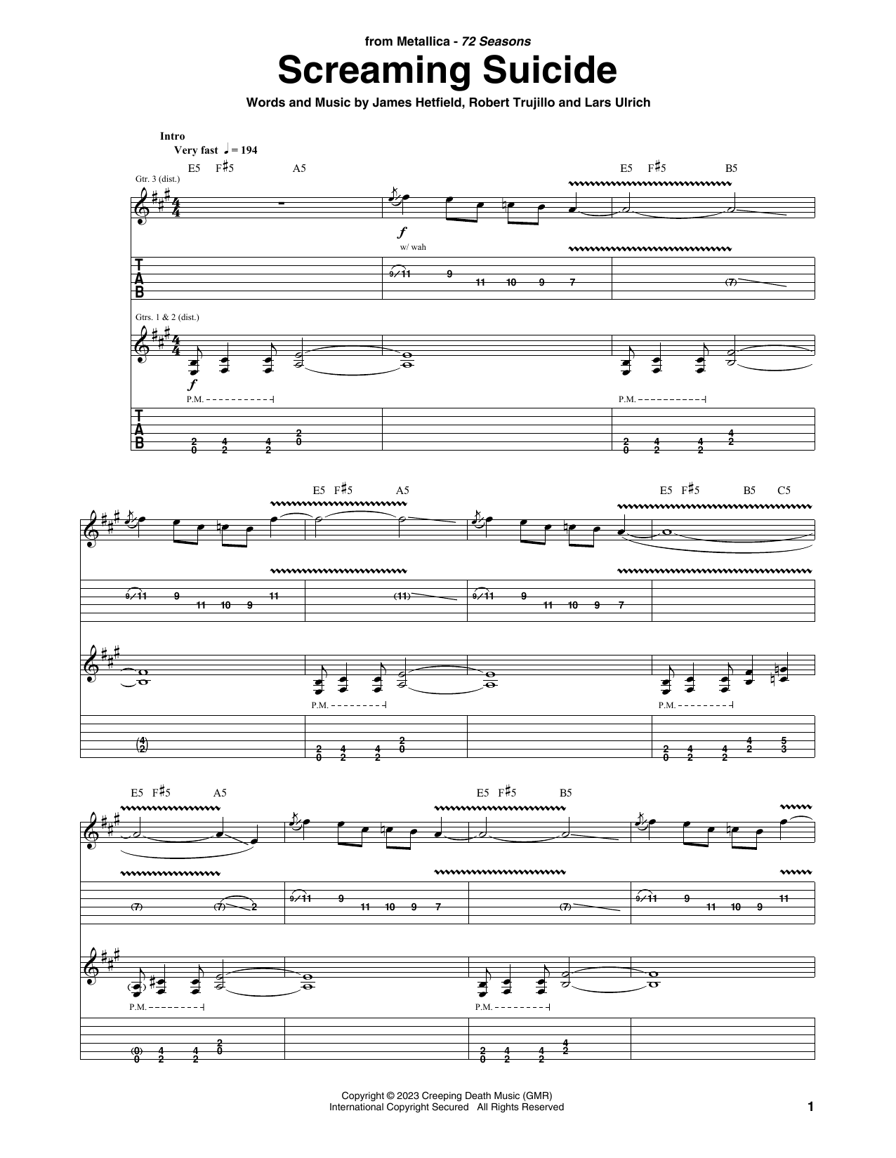 Download Metallica Screaming Suicide Sheet Music and learn how to play Guitar Tab PDF digital score in minutes