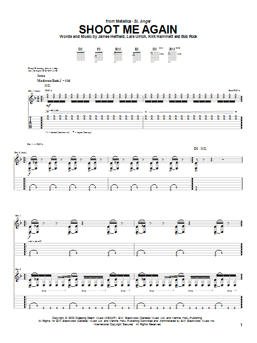 Download Metallica Shoot Me Again Sheet Music and learn how to play Lyrics & Chords PDF digital score in minutes