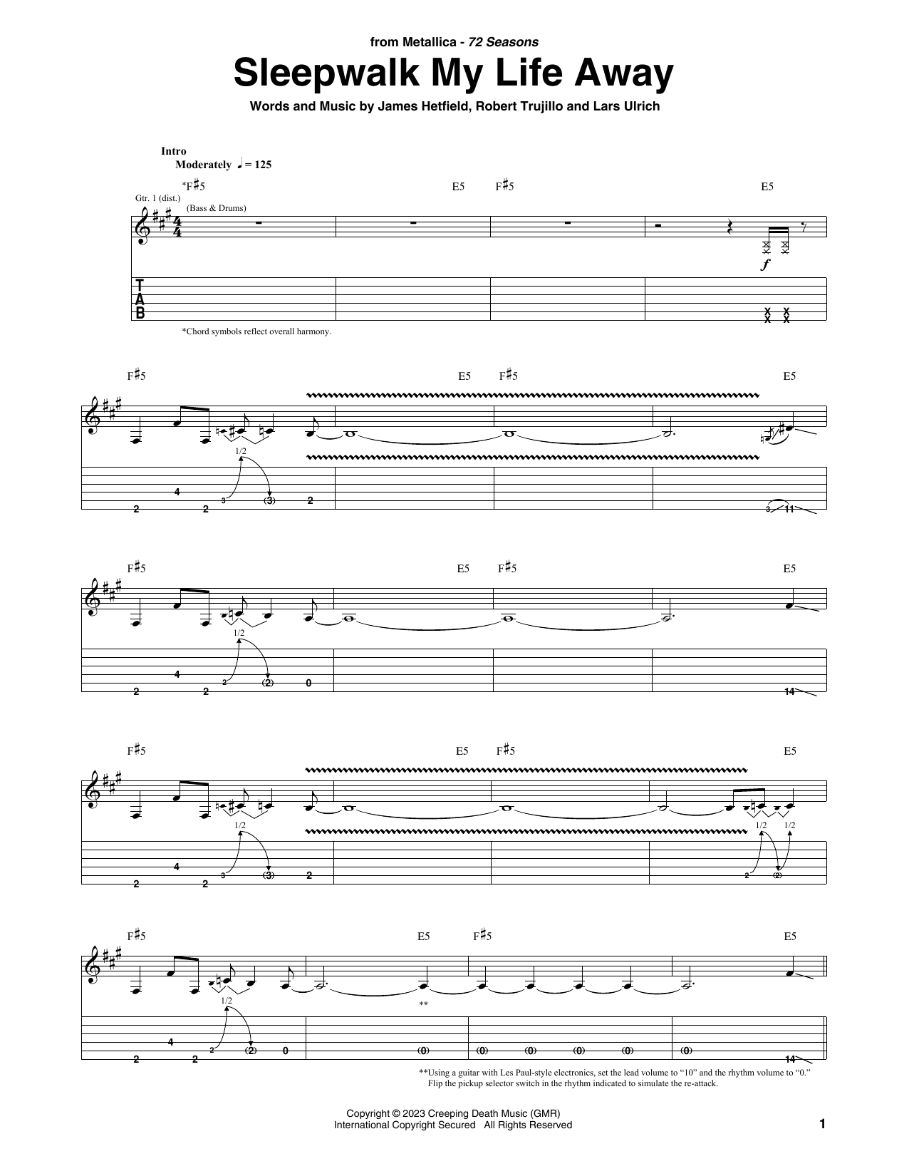 Download Metallica Sleepwalk My Life Away Sheet Music and learn how to play Guitar Tab PDF digital score in minutes