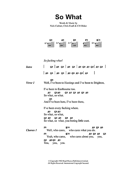 Download Metallica So What Sheet Music and learn how to play Lyrics & Chords PDF digital score in minutes