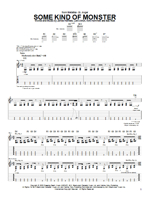 Download Metallica Some Kind Of Monster Sheet Music and learn how to play Easy Guitar Tab PDF digital score in minutes
