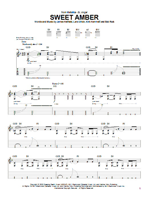 Download Metallica Sweet Amber Sheet Music and learn how to play Drums Transcription PDF digital score in minutes