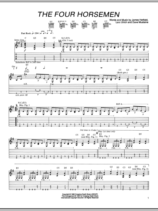 Download Metallica The Four Horsemen Sheet Music and learn how to play Bass Guitar Tab PDF digital score in minutes