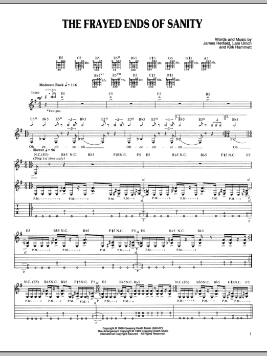 Download Metallica The Frayed Ends Of Sanity Sheet Music and learn how to play Lyrics & Chords PDF digital score in minutes