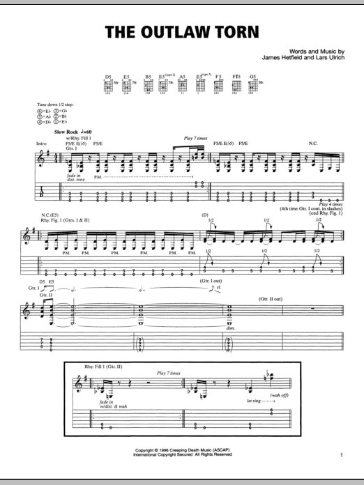 Download Metallica The Outlaw Torn Sheet Music and learn how to play Lyrics & Chords PDF digital score in minutes