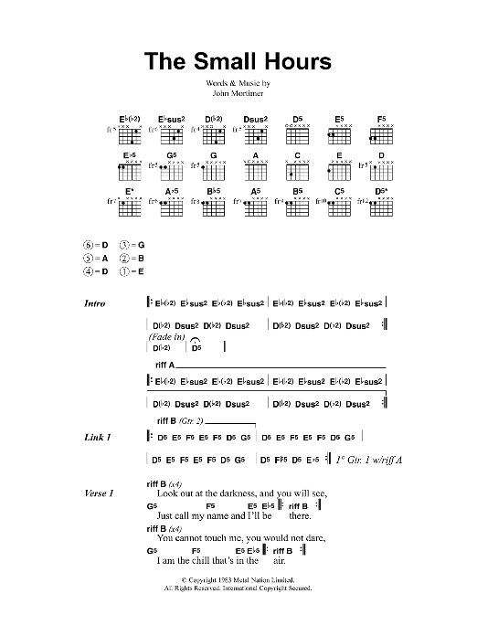 Download Metallica The Small Hours Sheet Music and learn how to play Lyrics & Chords PDF digital score in minutes