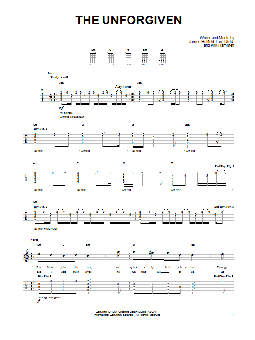 Download Metallica The Unforgiven Sheet Music and learn how to play Lyrics & Chords PDF digital score in minutes
