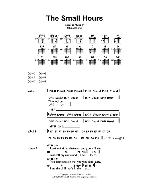 Download Metallica The Small Hours Sheet Music and learn how to play Lyrics & Chords PDF digital score in minutes