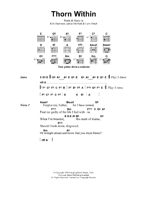 Download Metallica The Thorn Within Sheet Music and learn how to play Lyrics & Chords PDF digital score in minutes