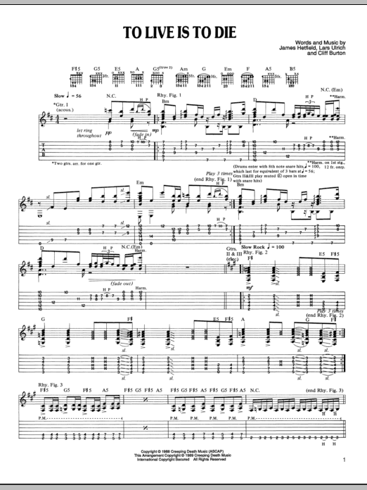 Download Metallica To Live Is To Die Sheet Music and learn how to play Bass Guitar Tab PDF digital score in minutes