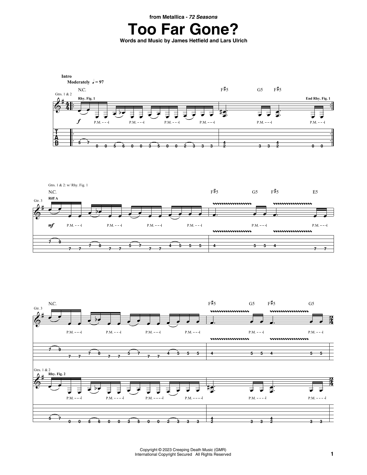 Download Metallica Too Far Gone? Sheet Music and learn how to play Guitar Tab PDF digital score in minutes