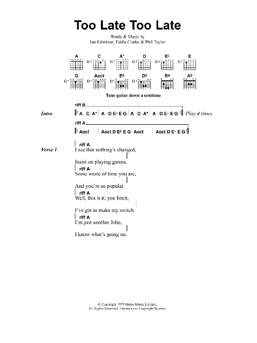 Download Metallica Too Late, Too Late Sheet Music and learn how to play Lyrics & Chords PDF digital score in minutes