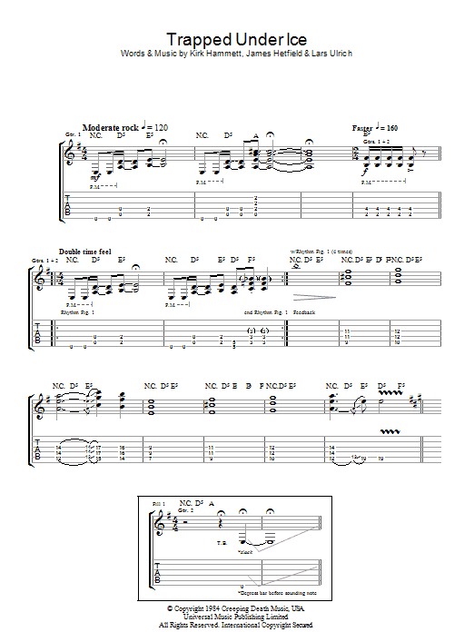 Download Metallica Trapped Under Ice Sheet Music and learn how to play Lyrics & Chords PDF digital score in minutes