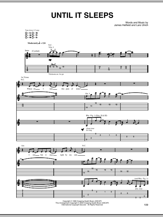Download Metallica Until It Sleeps Sheet Music and learn how to play Guitar Tab PDF digital score in minutes