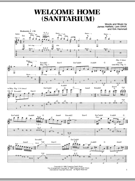 Download Metallica Welcome Home (Sanitarium) Sheet Music and learn how to play Bass Guitar Tab PDF digital score in minutes