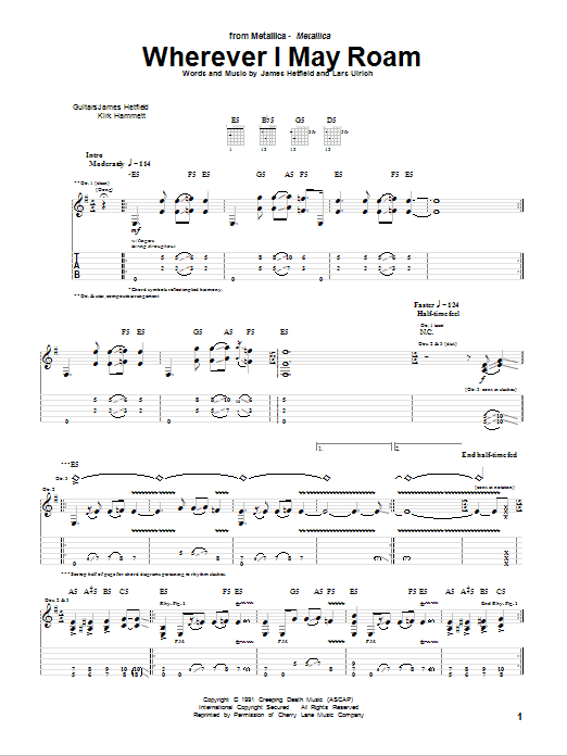 Download Metallica Wherever I May Roam Sheet Music and learn how to play Guitar Tab PDF digital score in minutes