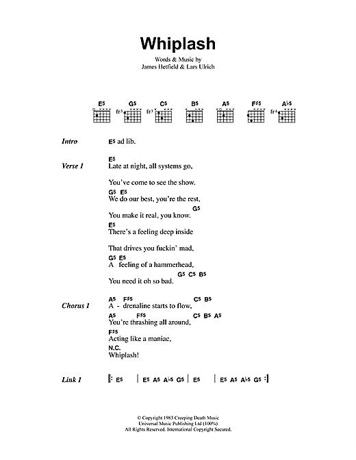 Download Metallica Whiplash Sheet Music and learn how to play Bass Guitar Tab PDF digital score in minutes