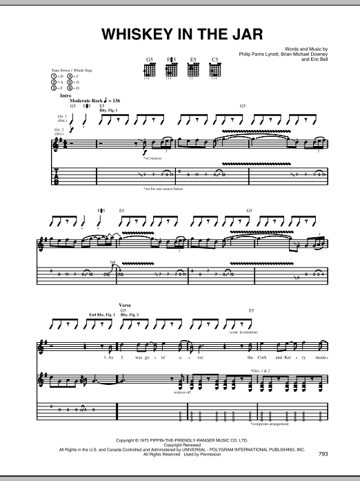 Download Metallica Whiskey In The Jar Sheet Music and learn how to play Bass Guitar Tab PDF digital score in minutes