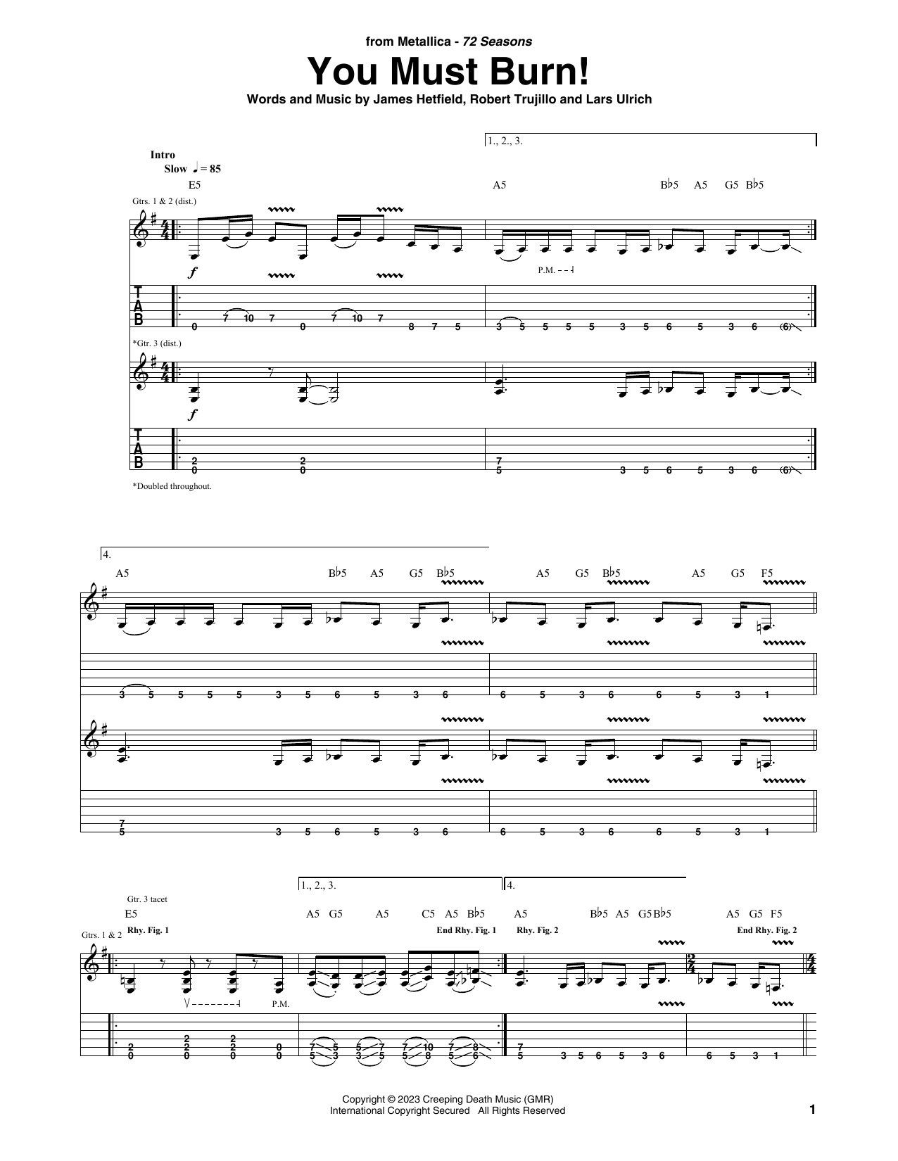Download Metallica You Must Burn! Sheet Music and learn how to play Guitar Tab PDF digital score in minutes