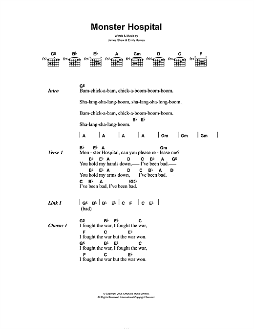 Download Metric Monster Hospital Sheet Music and learn how to play Lyrics & Chords PDF digital score in minutes