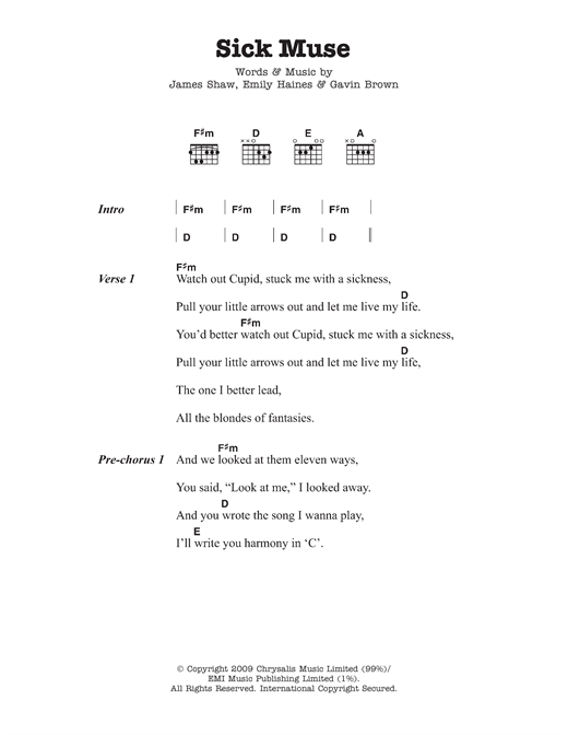 Download Metric Sick Muse Sheet Music and learn how to play Lyrics & Chords PDF digital score in minutes