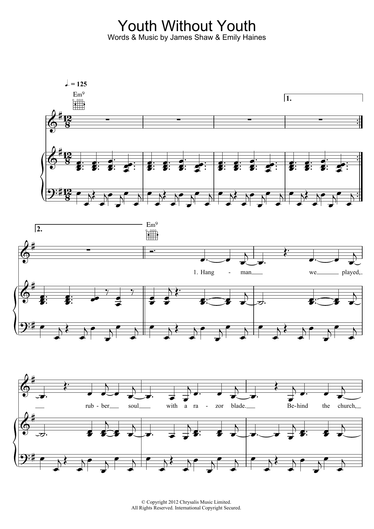 Download Metric Youth Without Youth Sheet Music and learn how to play Piano, Vocal & Guitar (Right-Hand Melody) PDF digital score in minutes