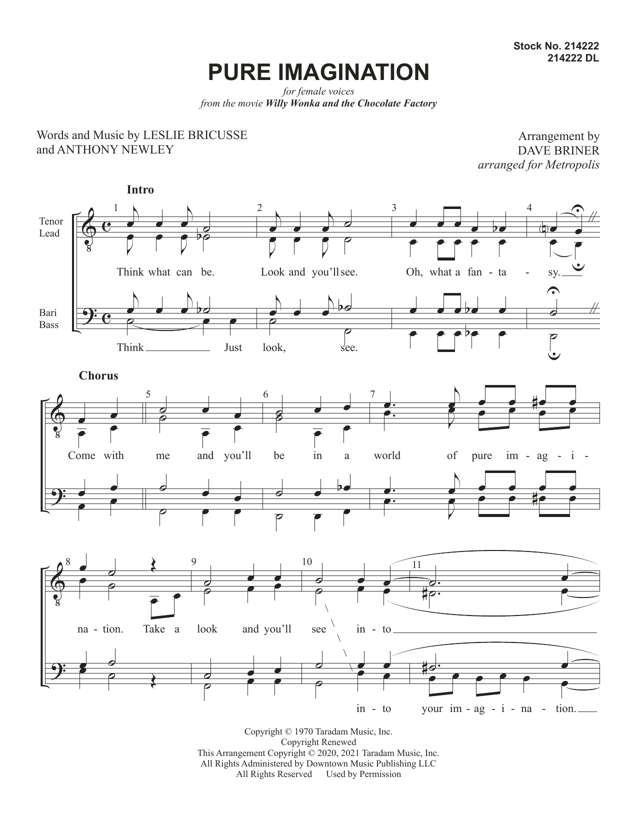 Download Metropolis Pure Imagination (arr. Dave Briner) Sheet Music and learn how to play SSAA Choir PDF digital score in minutes