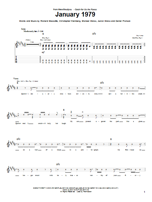 Download MewithoutYou January 1979 Sheet Music and learn how to play Guitar Tab PDF digital score in minutes
